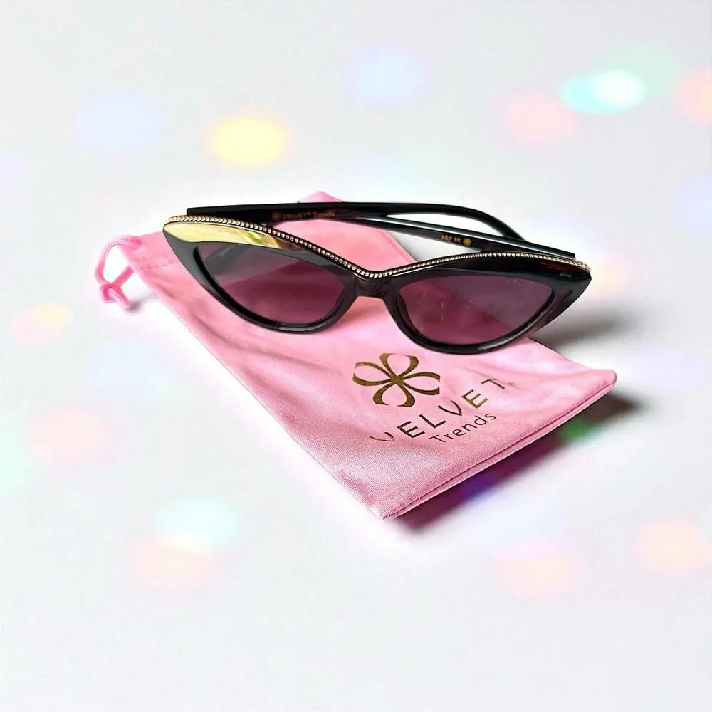VELVET EYEWEAR The Lily Cat Eye Sunglasses in black w/microfiber pouch